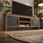 Coin télévision organisé avec le meuble TV Elvar effet style industriel