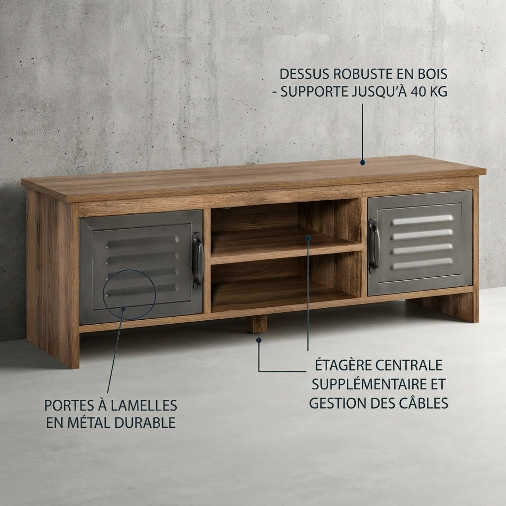Détails et charges du meuble TV Elvar 
