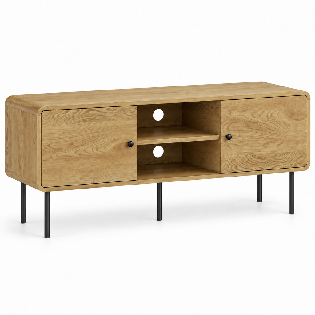 Meuble TV Eydan 120 cm effet chêne sur fond blanc