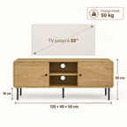 Dimensions et charges du meuble TV Eydan 120 cm