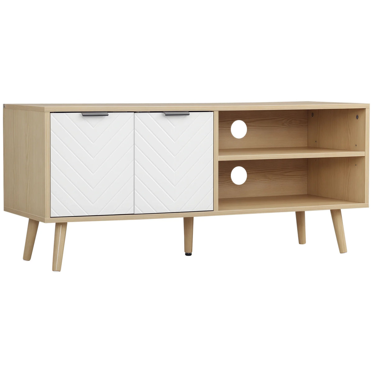 Meuble TV Halen 110 cm blanc et bois sur fond blanc
