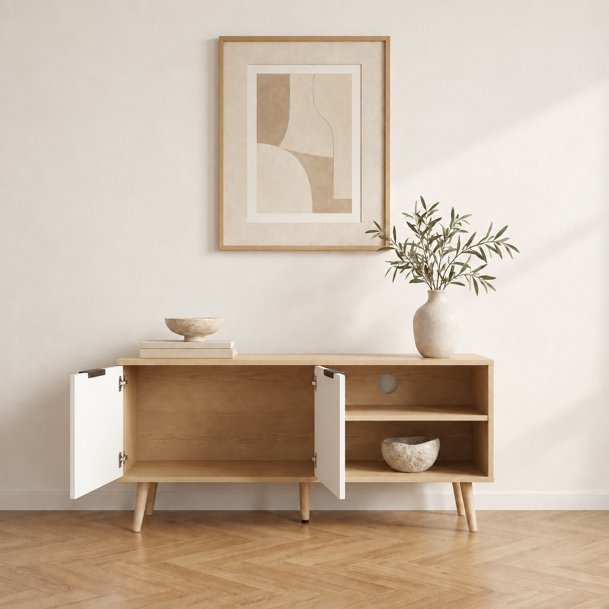 Rangement fermé ouvert du meuble TV Halen