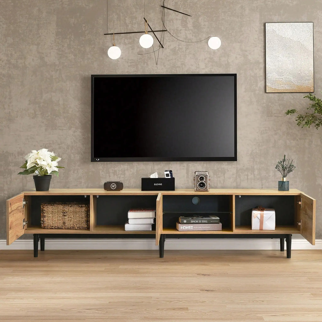 Meuble TV Kael avec trois rangements ouverts et niche centrale