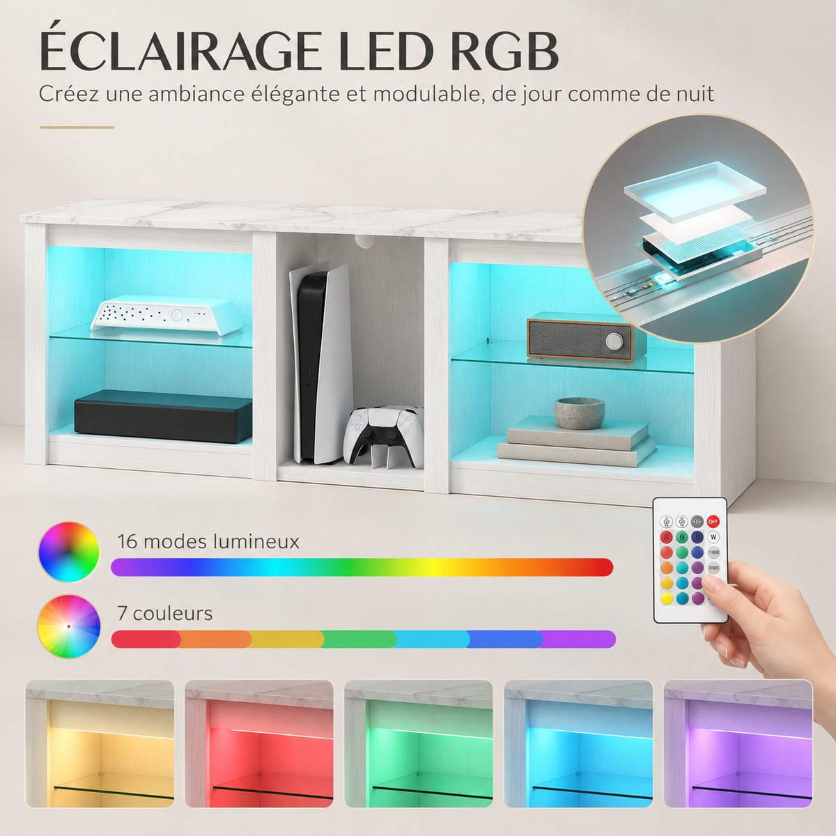 Meuble TV Lysen avec éclairage LED 