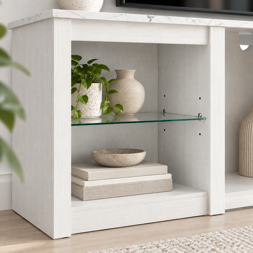 Étagères en verre réglables du meuble TV Lysen