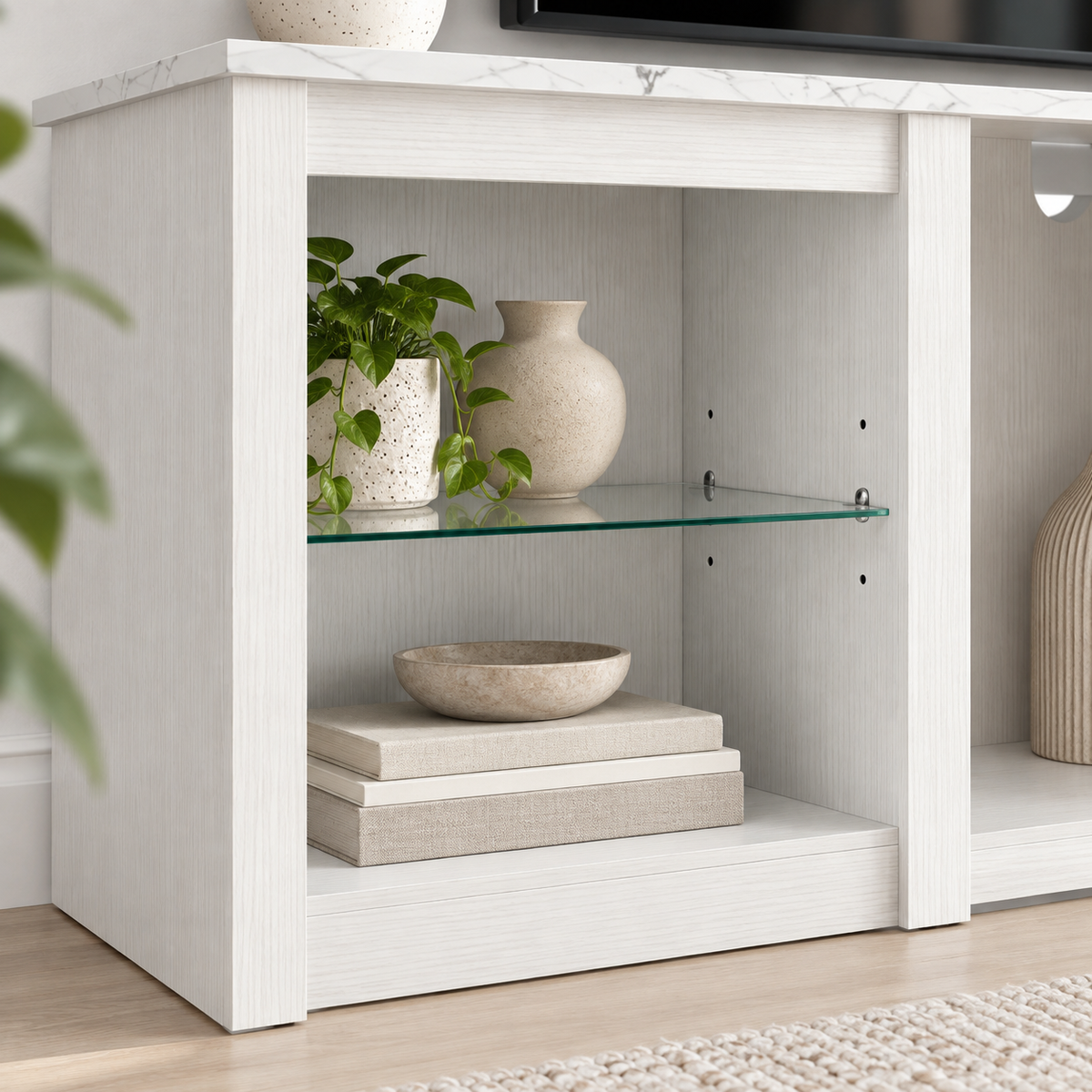 Étagères en verre réglables du meuble TV Lysen