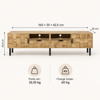 Infographie des dimensions du meuble TV Maren 160 cm