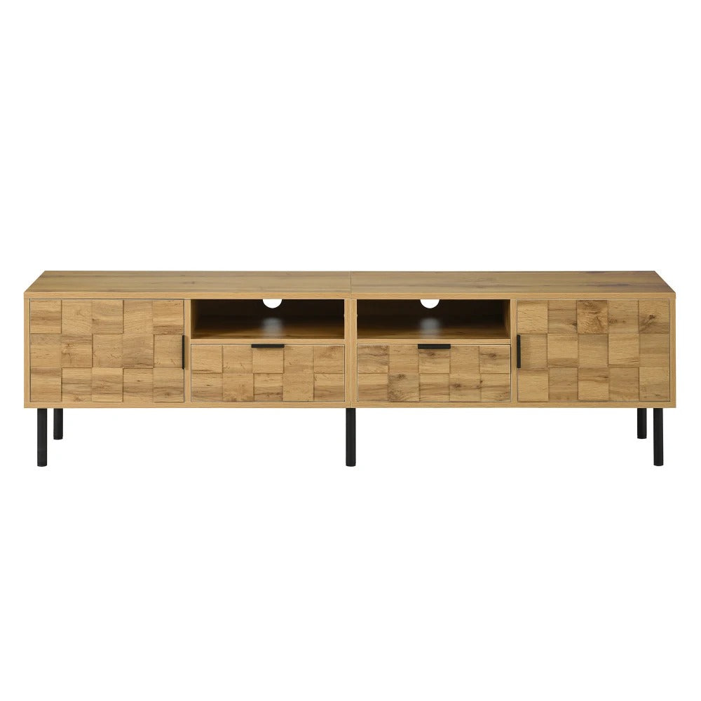 Meuble TV Maren 160 cm effet bois avec façades mosaïque sur fond blanc