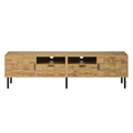 Meuble TV Maren 160 cm effet bois avec façades mosaïque sur fond blanc