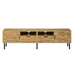 Meuble TV Maren 160 cm effet bois avec façades mosaïque sur fond blanc