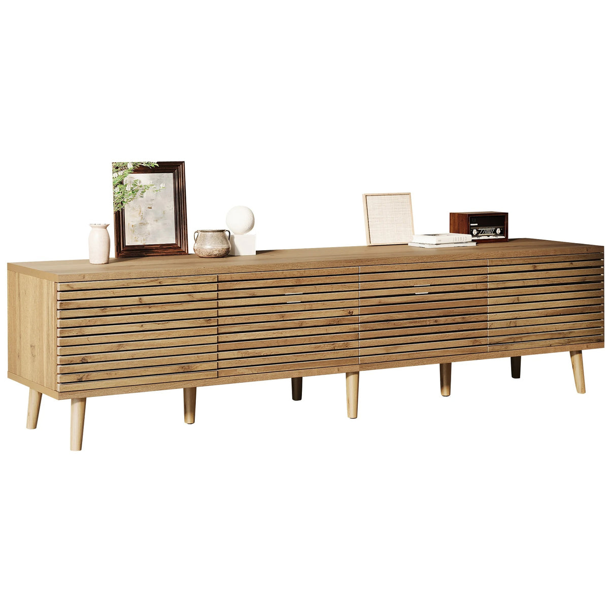 Meuble TV Norell 180 cm à quatre portes fond blanc