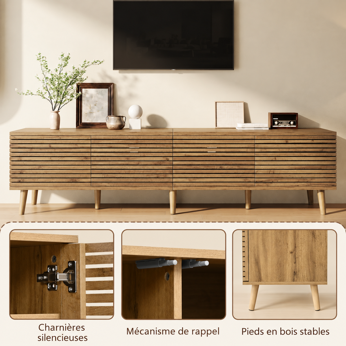 Meuble TV Norell 180 cm à silhouette basse et surélevée