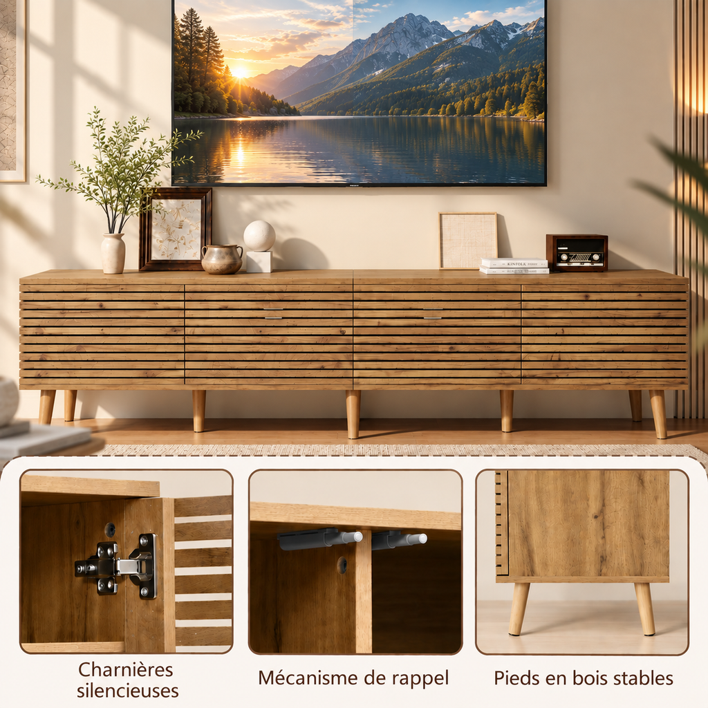 Meuble TV Norell 180 cm à silhouette basse et surélevée