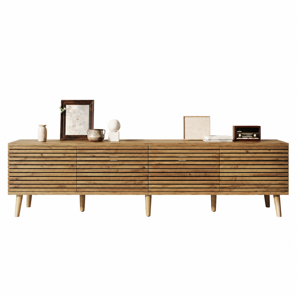 Meuble TV Norell 180 cm à quatre portes fond blanc