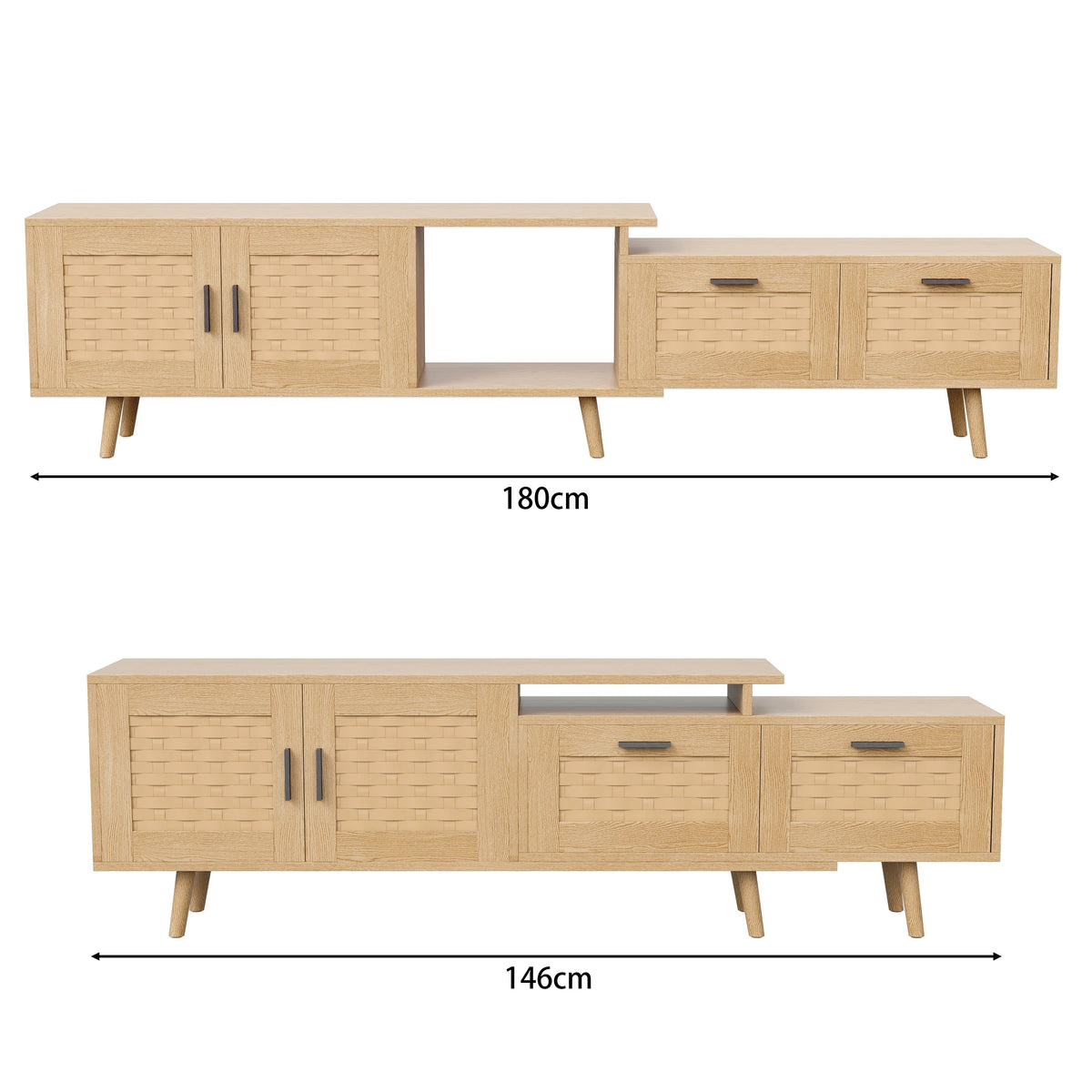 Meuble TV Noren extensible vu de trois quarts