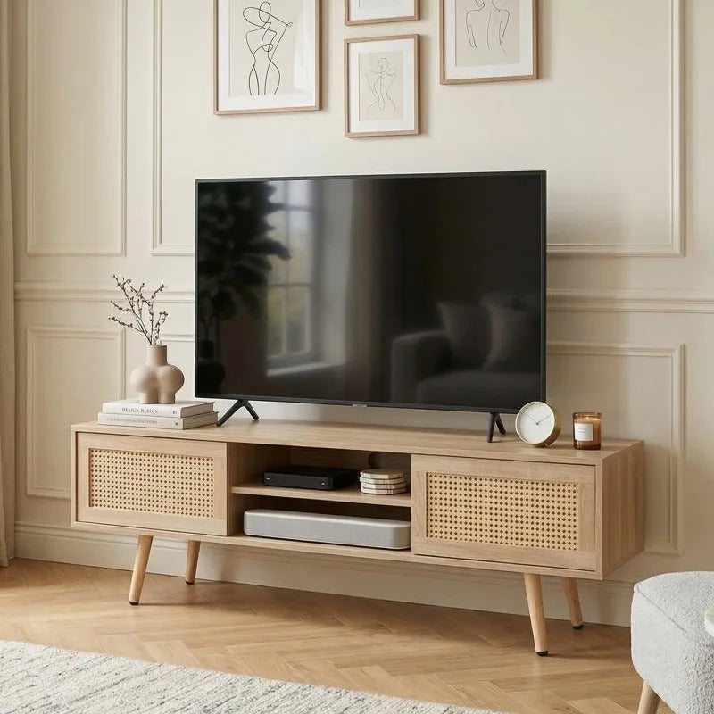 Meuble TV Ralen dans un salon organise et harmonieux avec equipements ranges