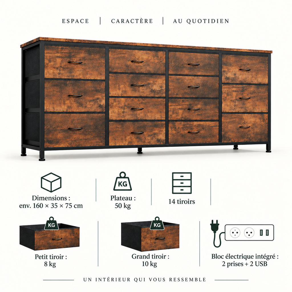 Dimensions et caractéristiques du meuble Commode TV Ryden 160 cm