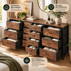 Meuble Commode TV Ryden avec tiroirs en tissu ouverts et rangements organisés