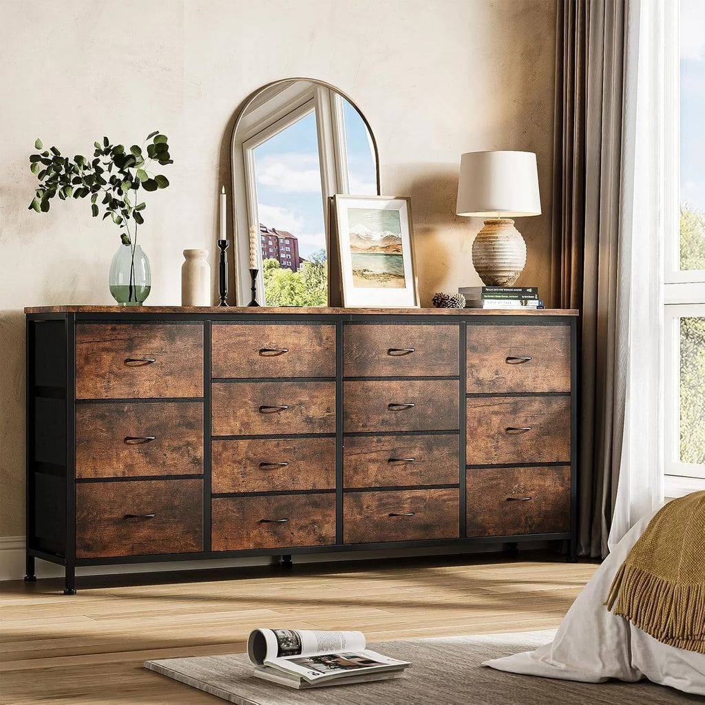 Détail des tiroirs en tissu amovibles du meuble Commode TV Ryden