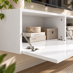 Meuble TV suspendu Lysen 140 cm blanc – 2 rangements à abattant