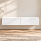 Meuble TV suspendu Lysen 140 cm blanc – 2 rangements à abattant