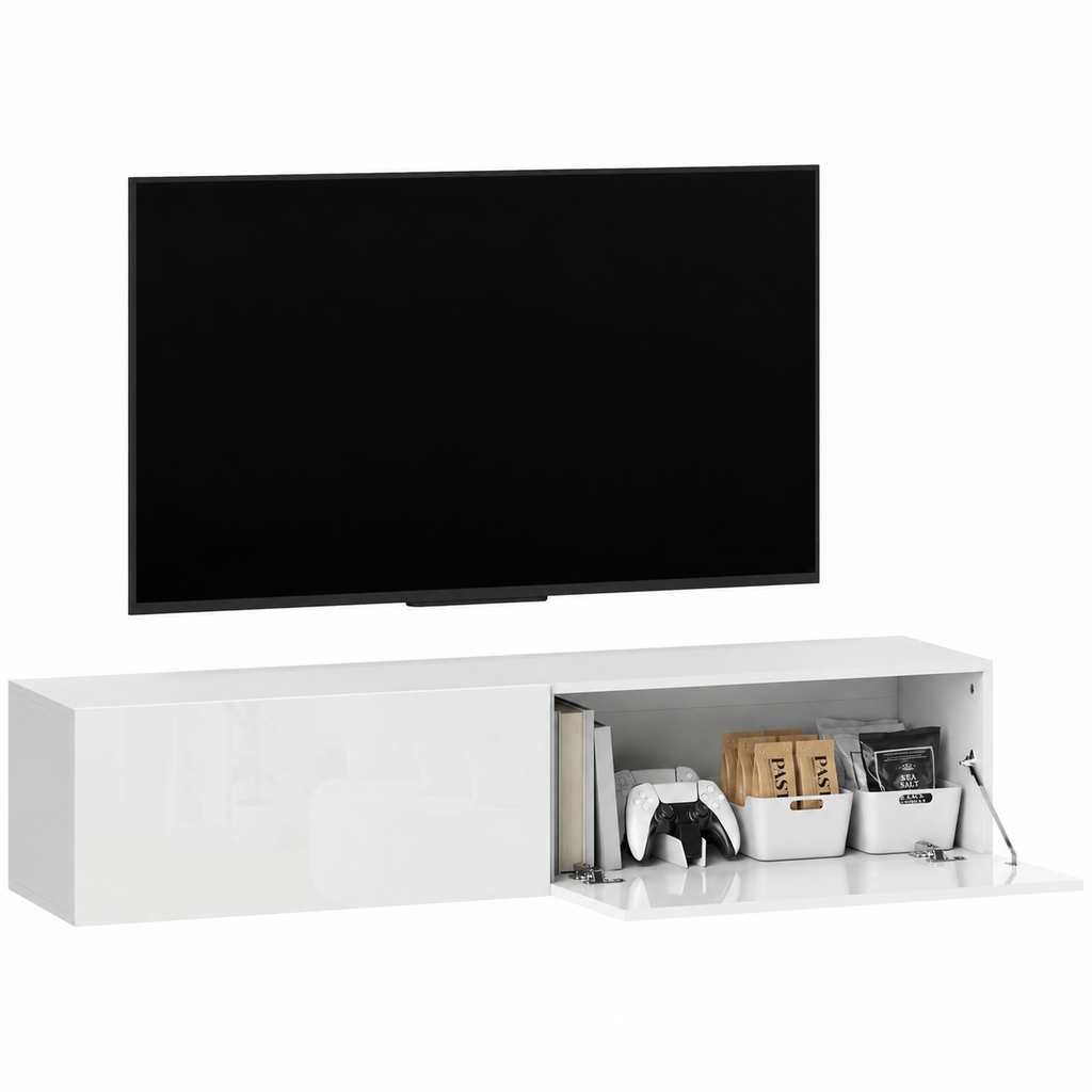 Meuble TV suspendu Lysen 140 cm blanc sur fond blanc