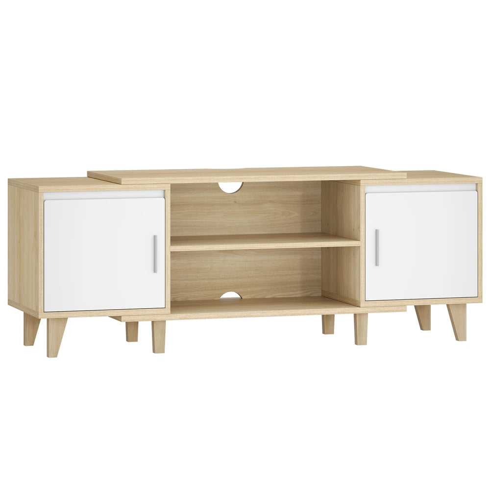 Meuble TV Svea 140 cm bois clair et blanc, vue de face sur fond blanc