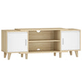 Meuble TV Svea 140 cm bois clair et blanc, vue de face sur fond blanc