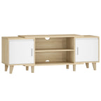 Meuble TV Svea 140 cm bois clair et blanc, vue de face sur fond blanc