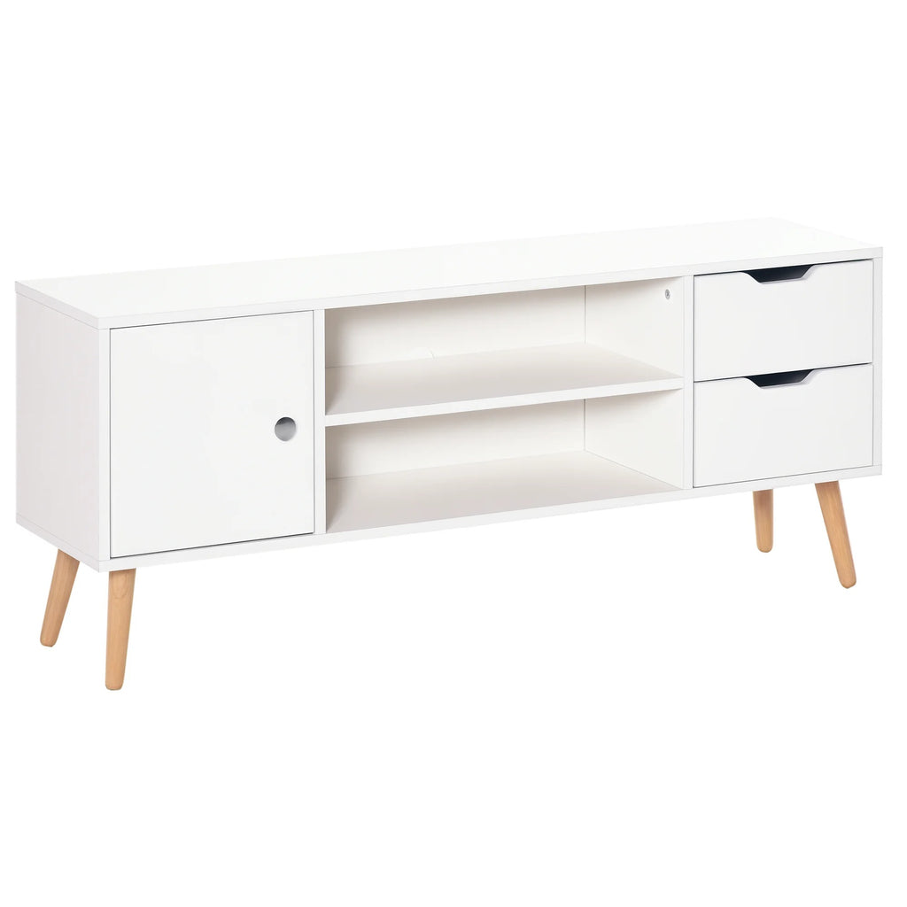 Meuble TV Svelen 120 cm blanc et bois sur fond blanc