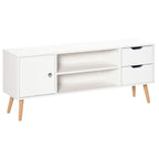 Meuble TV Svelen 120 cm blanc et bois sur fond blanc