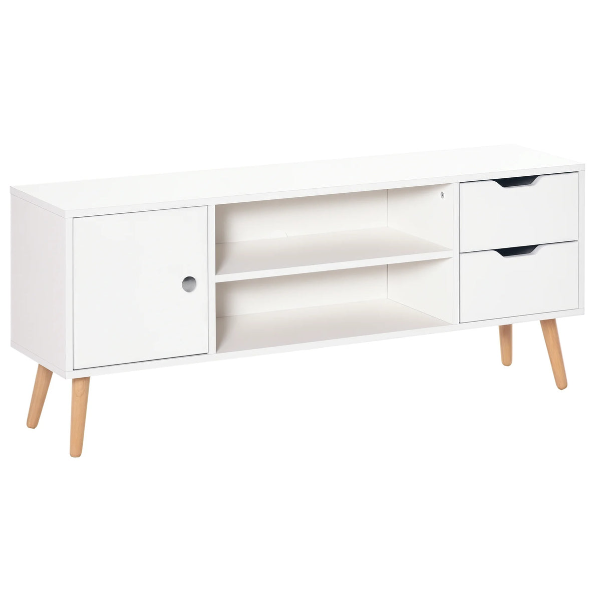 Meuble TV Svelen 120 cm blanc et bois sur fond blanc