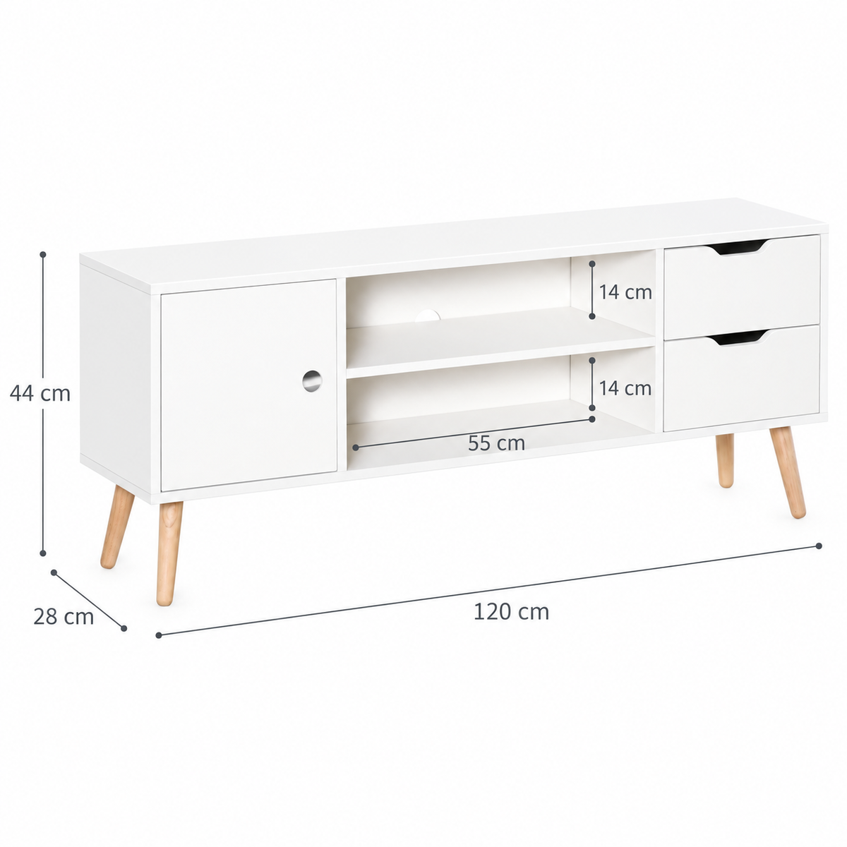Dimensions et charges du meuble TV Svelen 120 cm