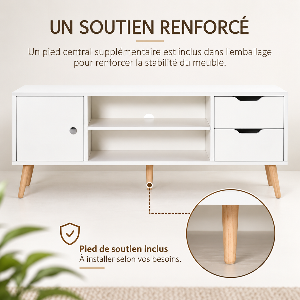 Meuble TV Svelen compact avec pied central de renfort