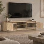 Meuble TV Viken avec rangements fermés ouverts et niches centrales