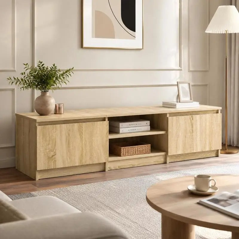 Meuble TV Viken en chêne Sonoma dans un salon minimaliste