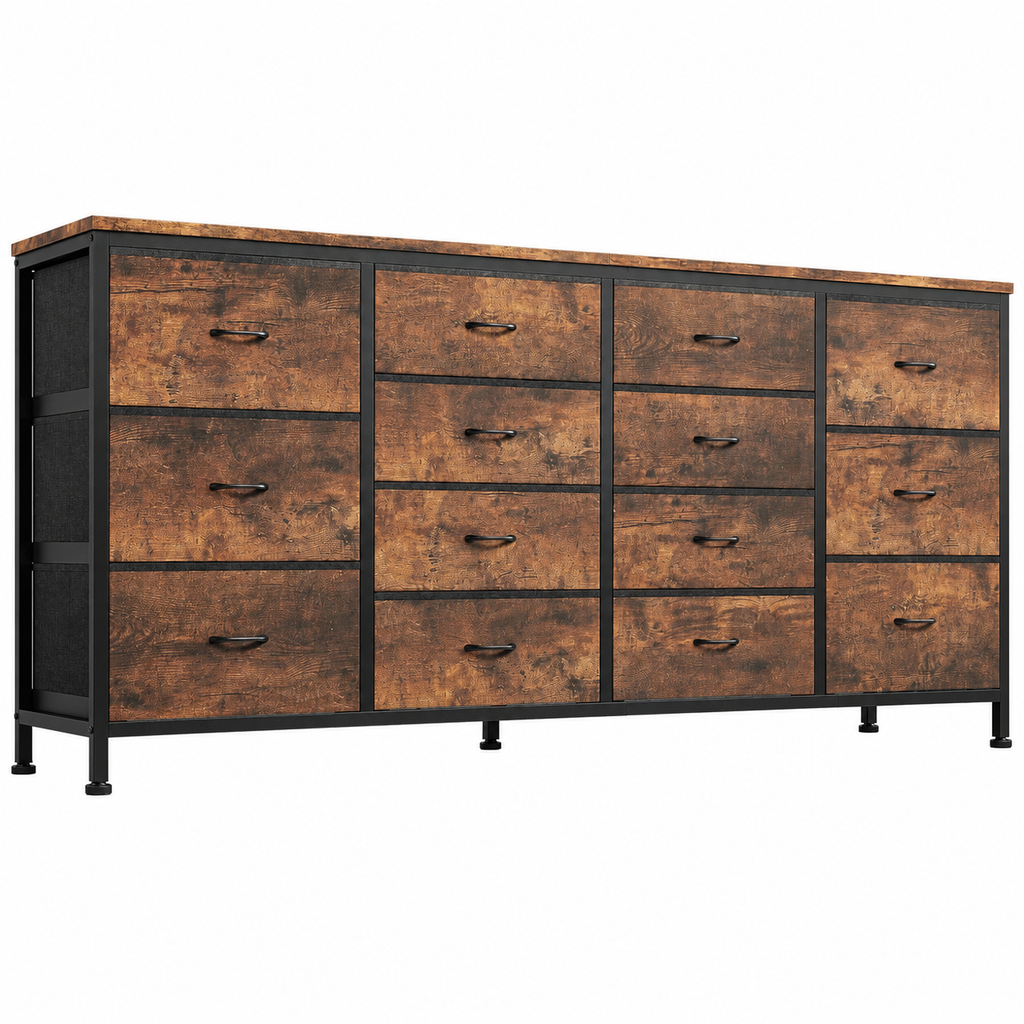 Meuble Commode TV Ryden 160 cm avec 14 tiroirs sur fond blanc