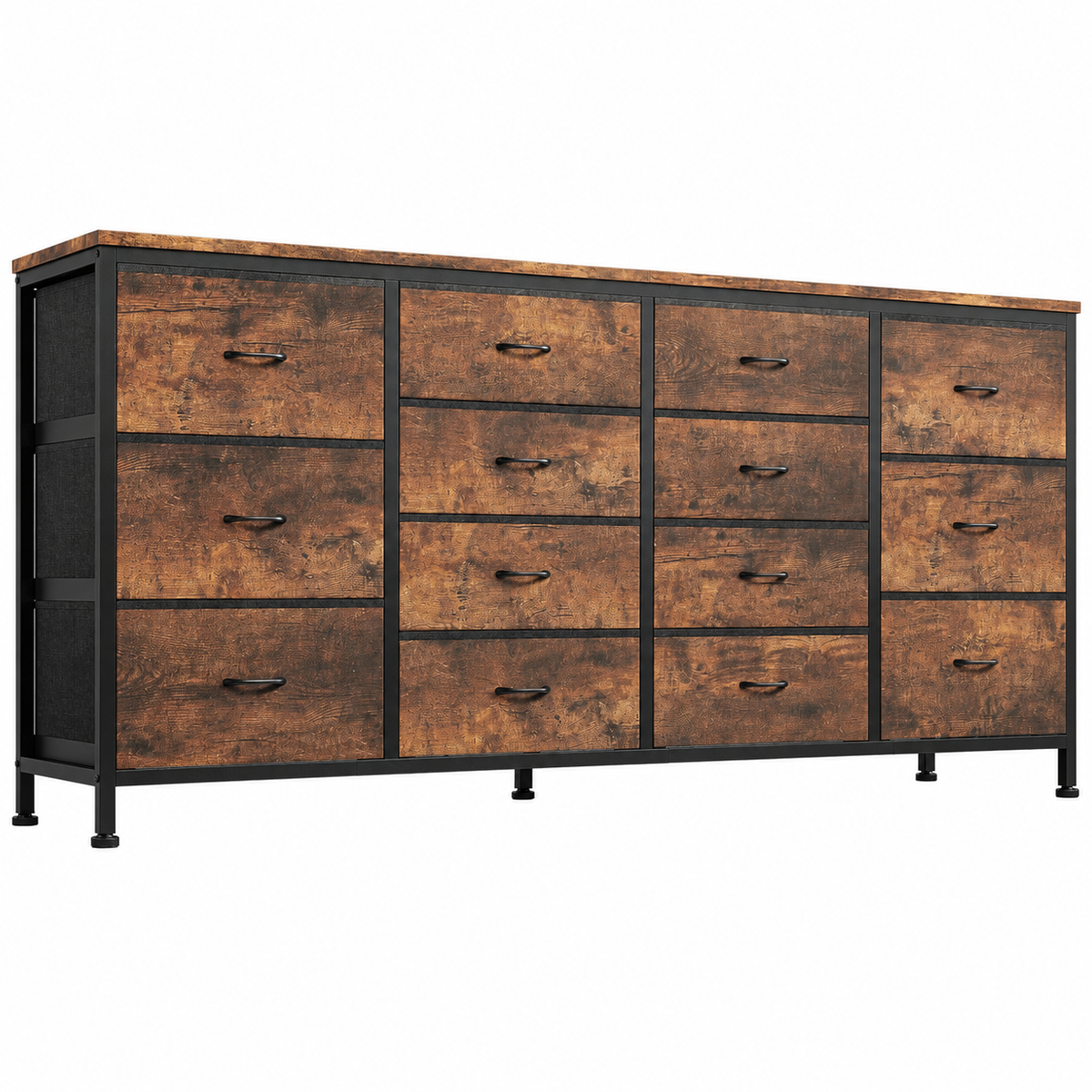Meuble Commode TV Ryden 160 cm avec 14 tiroirs sur fond blanc
