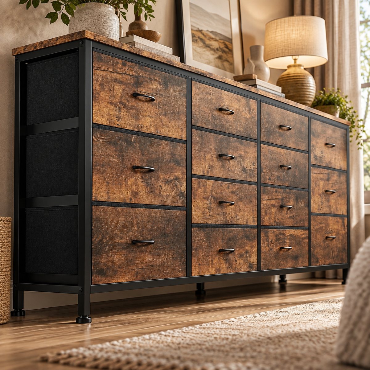 Commode meuble TV Ryden avec prises intégrées 