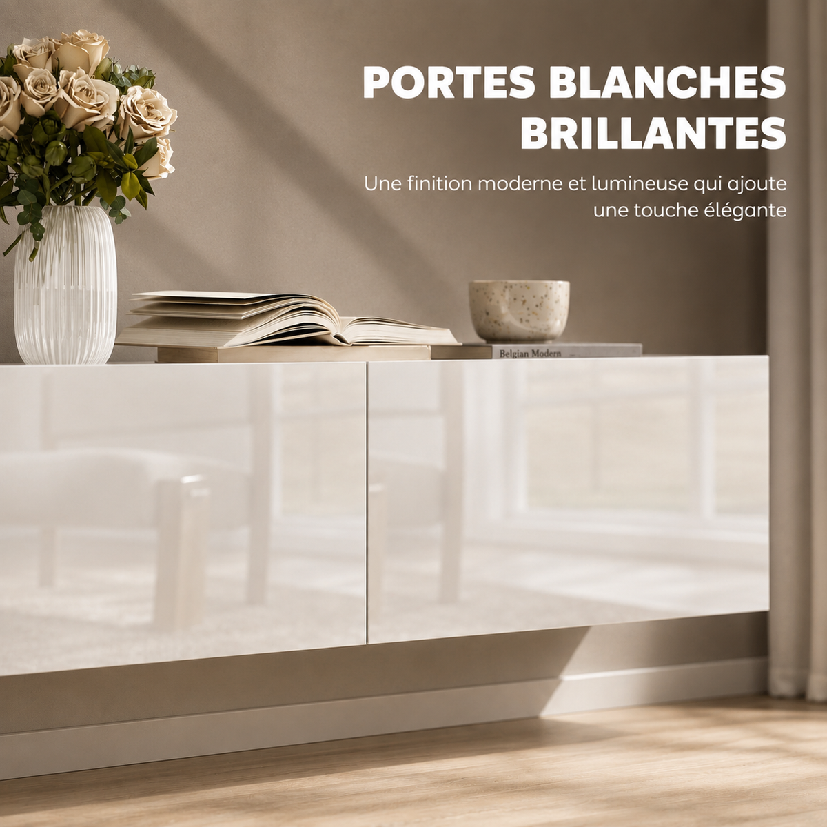 Finition blanche brillante du meuble TV mural suspendu