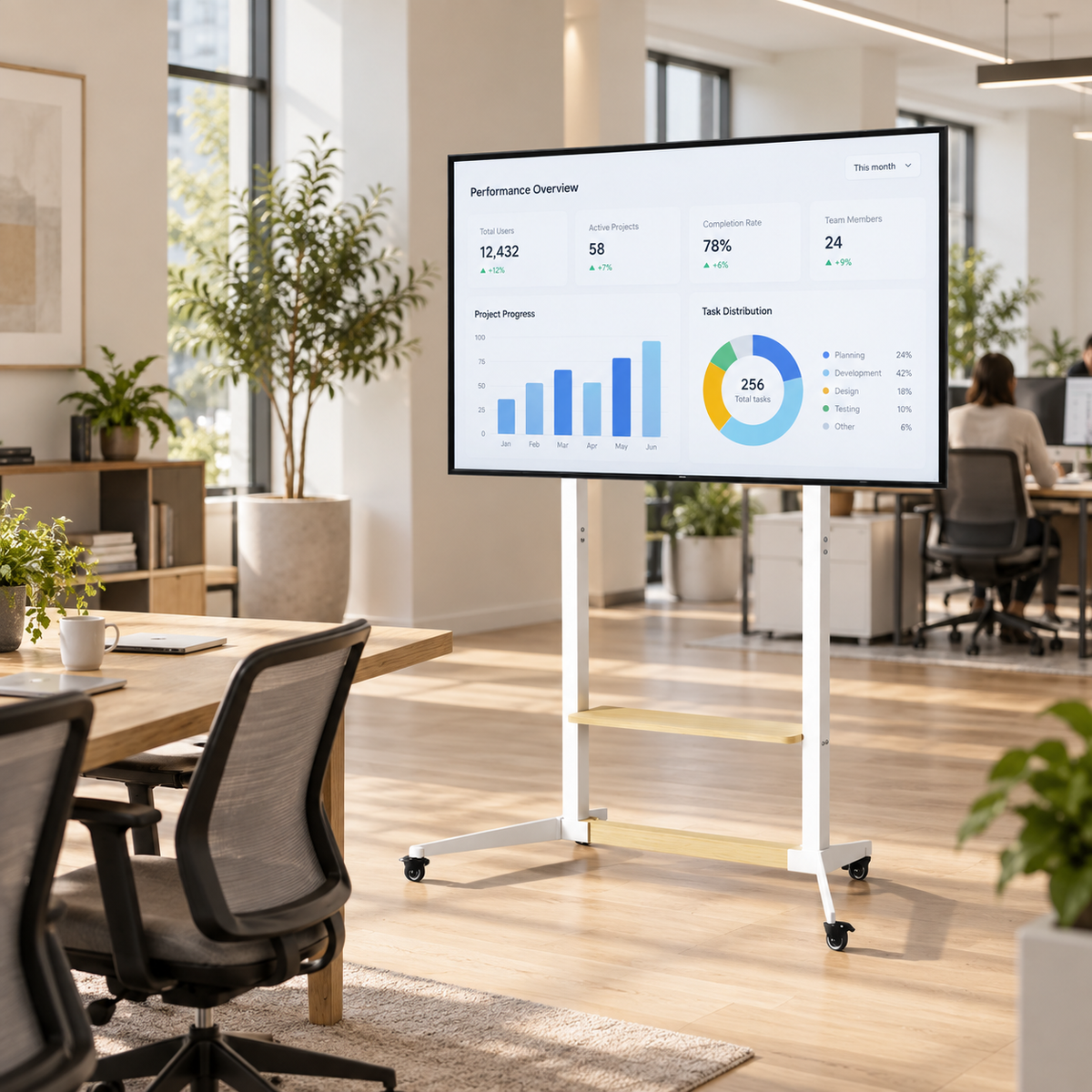 Base et roulettes du support TV mobile Move XXL blanc et bois