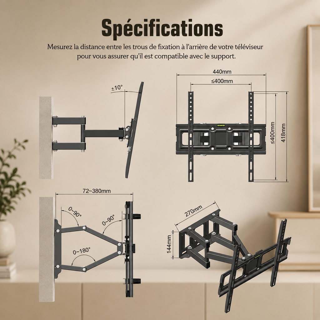 Support mural TV VESA 400x400 Arven