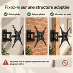 Détail du double bras métallique articulé du support TV Aksel contre mur