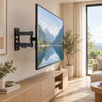 Téléviseur orienté dans un salon avec le support TV mural Aksel