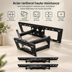 Détail du support TV mural Arven en acier avec niveau à bulle