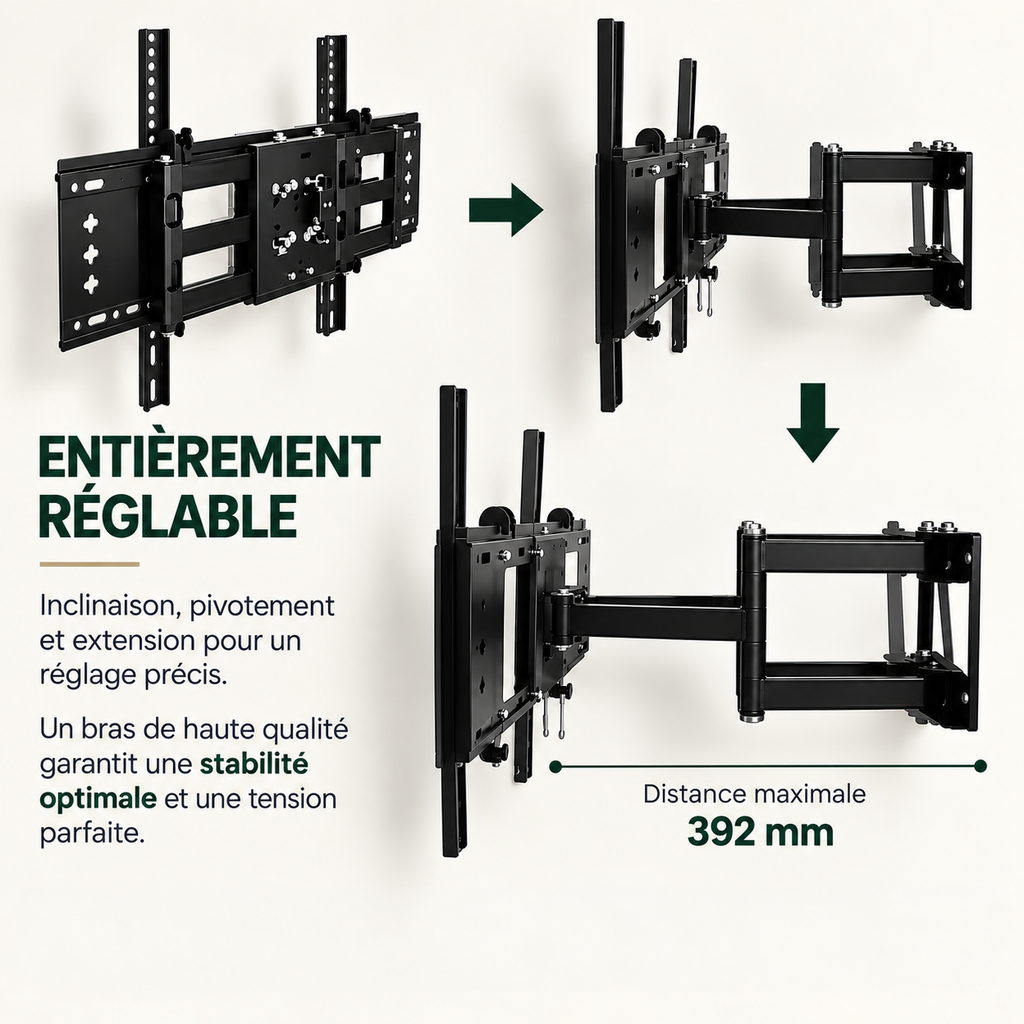 Support TV mural Arven avec bras articulé extensible