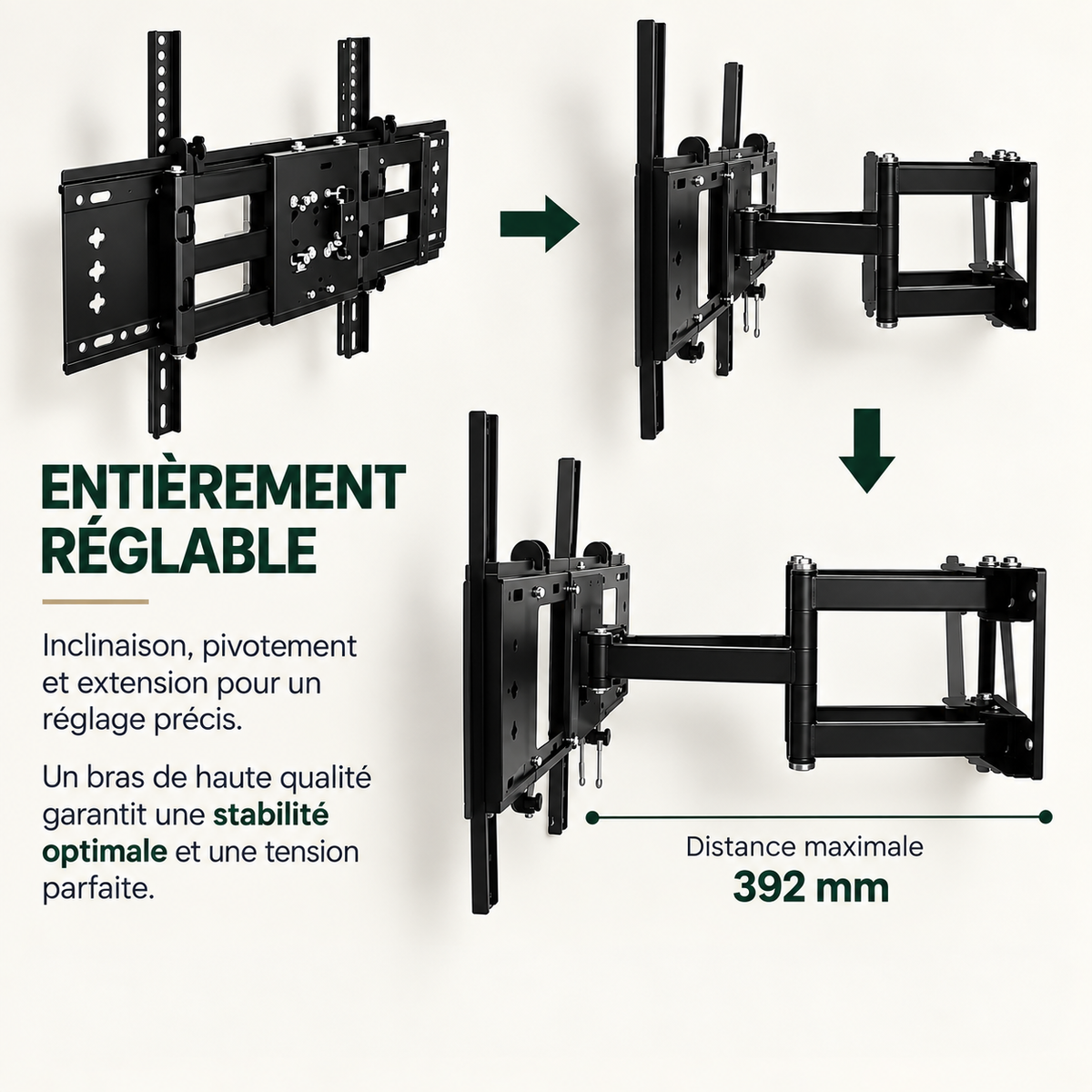 Support TV mural Arven avec bras articulé extensible