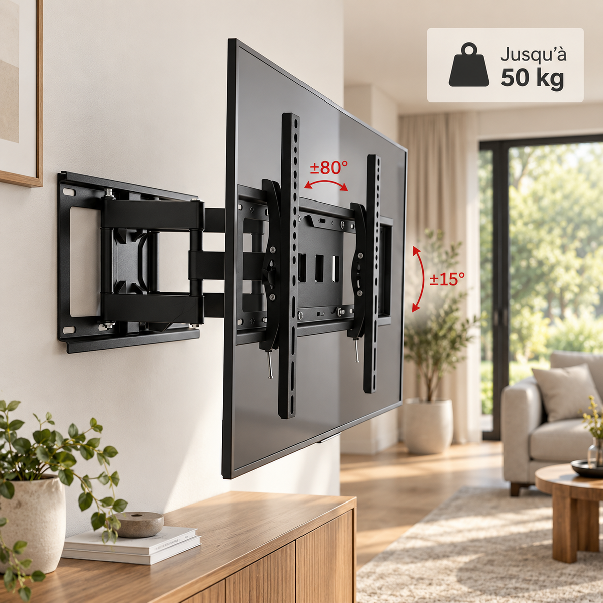 Support TV mural articulé Arven avec charge maximale de 50 kg