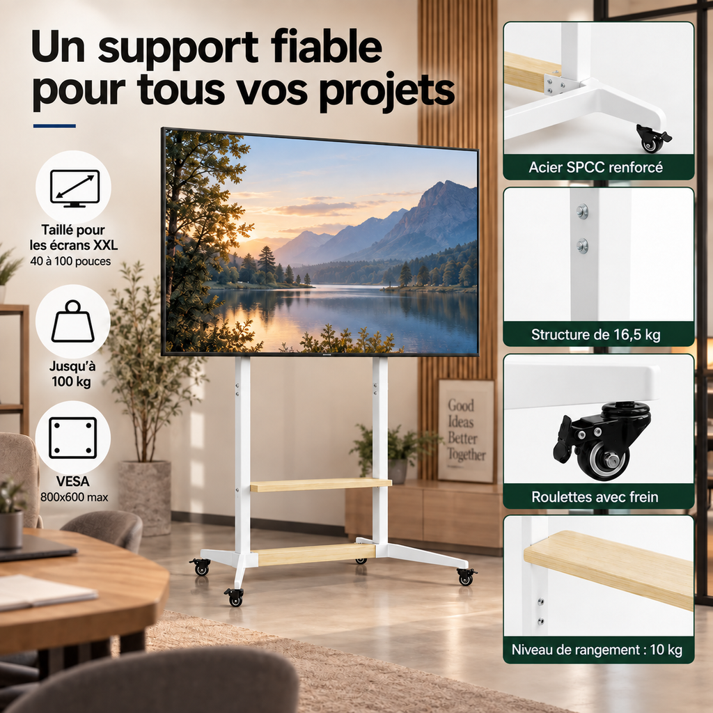 Support TV sur pied Move XXL pour grand écran jusqu’à 100 pouces
