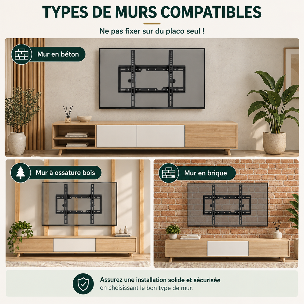 Téléviseur avec le support TV mural Keldor pour choix du mur